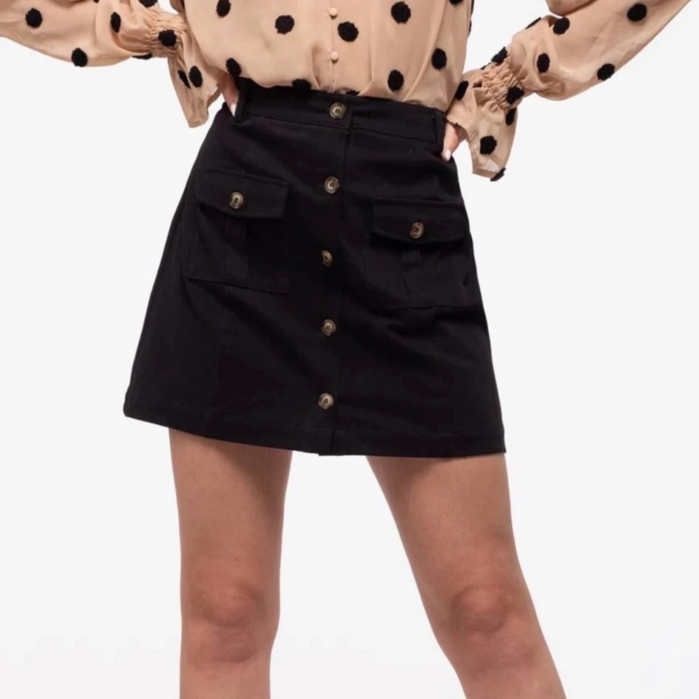 Black Button Front Skirt